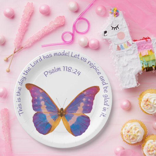 Psalm 118:24 und Wasserfarbenschmetterling Pappteller (Party)