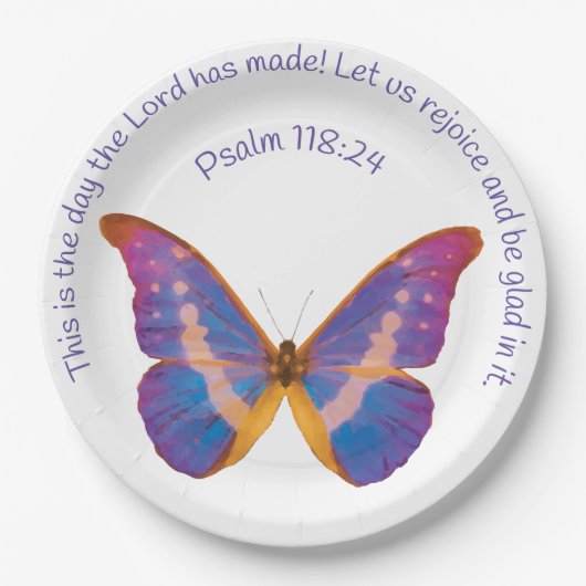 Psalm 118:24 und Wasserfarbenschmetterling Pappteller (Vorderseite)