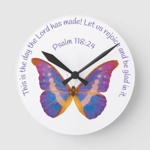 Psalm 118:24 und Wasserfarbenschmetterling Runde Wanduhr