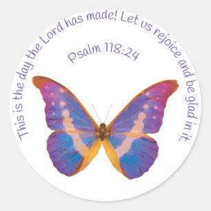 Psalm 118:24 und Wasserfarbenschmetterling Runder Aufkleber