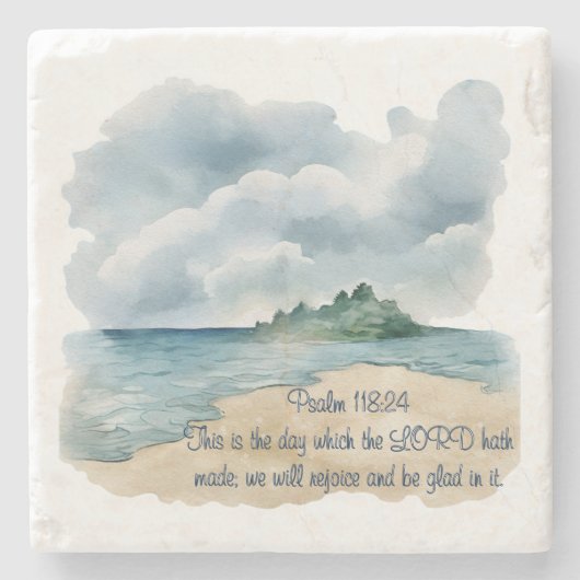 Psalm 118 A Day to Rejoice Clouds and Beach Scene Steinuntersetzer (Vorderseite)