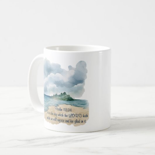 Psalm 118 Day to Rejoice Cloudy Beach Scene Kaffeetasse (Vorderseite Links)