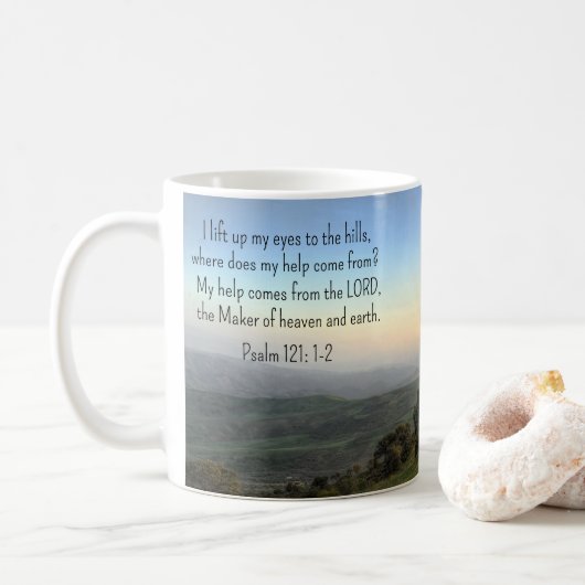 Psalm 121:1-2 * Tasse * Ich hebe meine Augen auf (Mit Donut)