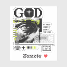 Psalm 121:2 Neon-Lime Auge Gottes CRT-Glitch-Art