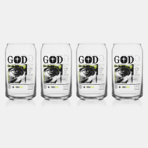 Psalm 121:2 Neon-Lime Auge Gottes CRT-Glitch-Art Dosenglas
