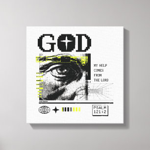 Psalm 121:2 Neon-Lime Auge Gottes CRT-Glitch-Art Leinwanddruck