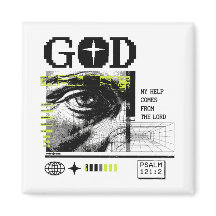 Psalm 121:2 Neon-Lime Auge Gottes CRT-Glitch-Art