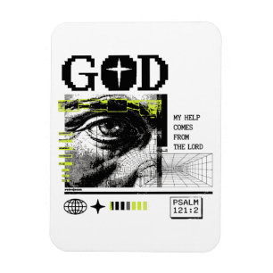 Psalm 121:2 Neon-Lime Auge Gottes CRT-Glitch-Art Magnet