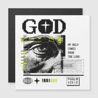 Psalm 121:2 Neon-Lime Auge Gottes CRT-Glitch-Art