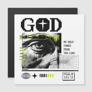 Psalm 121:2 Neon-Lime Auge Gottes CRT-Glitch-Art Magnetkarte
