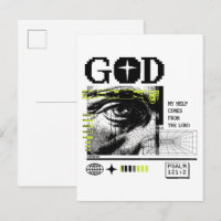 Psalm 121:2 Neon-Lime Auge Gottes CRT-Glitch-Art