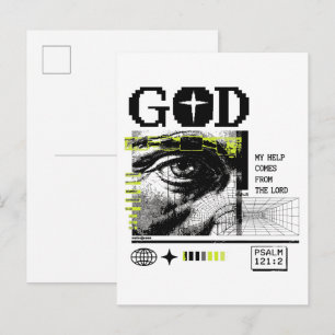 Psalm 121:2 Neon-Lime Auge Gottes CRT-Glitch-Art Postkarte