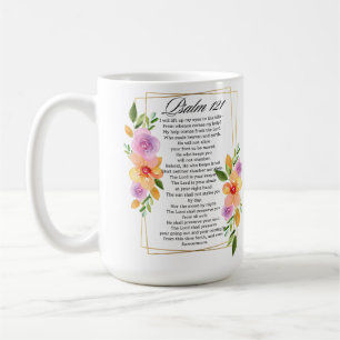 Psalm 121 Geometrischer Rahmen für Blumen Kaffeetasse