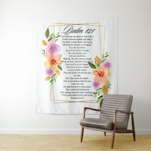 Psalm 121 Geometrischer Rahmen für Blumen Wandteppich