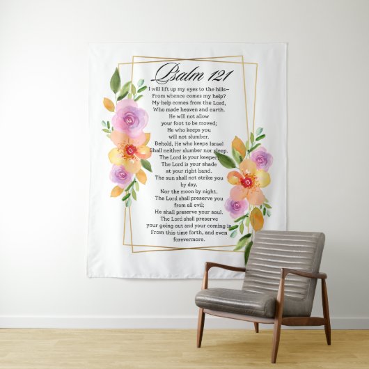 Psalm 121 Geometrischer Rahmen für Blumen Wandteppich (Beispiel)
