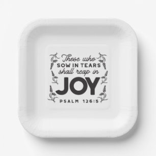 Psalm 126:5 Schrift-Typografie – Ernte in Freude Pappteller
