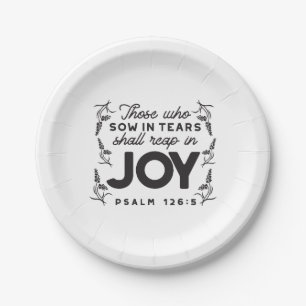 Psalm 126:5 Schrift-Typografie – Ernte in Freude Pappteller