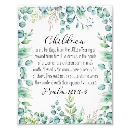 Psalm 127:3-5, Kinder sind ein Erbe, Eukalyptus Fotodruck (Vorne)
