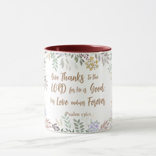 Psalm 136:1 Danke an den Herrn Floral Tasse (Zentrum)