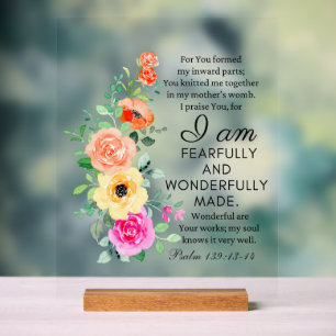 Psalm 139:13-14 Wunderbar Made Floral Christian Acrylschild