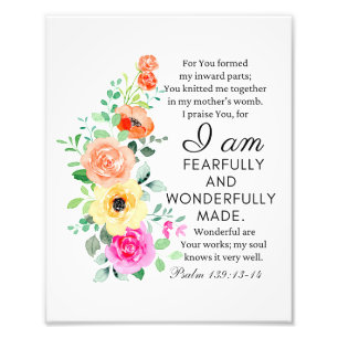 Psalm 139:13-14 Wunderbar Made Floral Christian Fotodruck