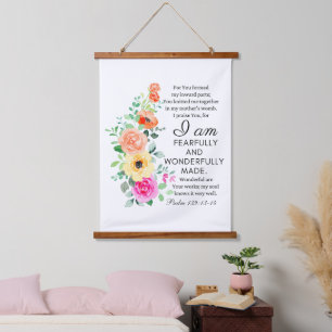 Psalm 139:13-14 Wunderbar Made Floral Christian Wandteppich Mit Holzrahmen