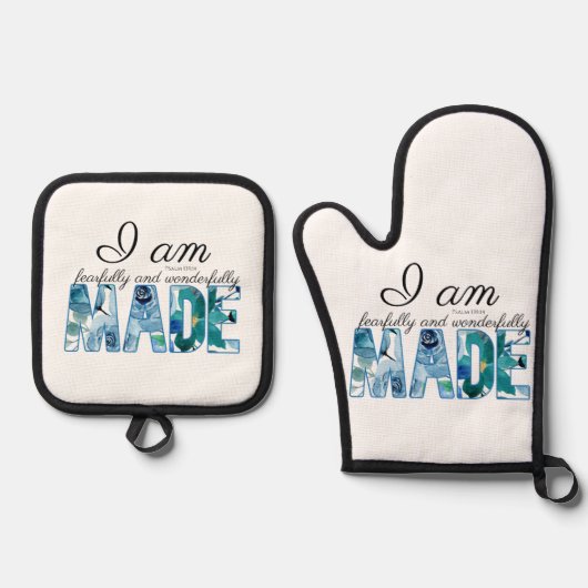 Psalm 139:14 Furcht und wunderbar gemacht Ofenhandschuh & Topflappen-Set (Vorderseite)