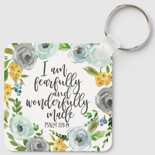 Psalm 139:14 Furchtbar und wunderbar blumenreich Schlüsselanhänger (Rückseite)
