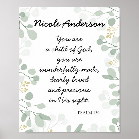 Psalm 139 Kind Gottes Bibelverse Name Poster (Vorne)
