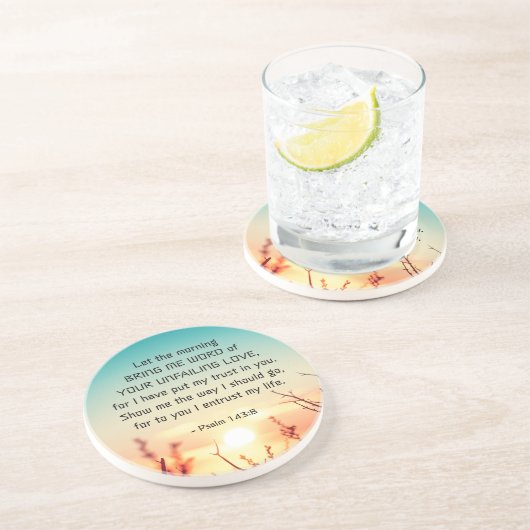 Psalm 143:8 Wort Ihrer unermüdlichen Liebe Getränkeuntersetzer (Seite)