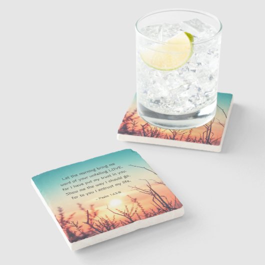 Psalm 143:8 Wort Ihrer unermüdlichen Liebe Steinuntersetzer (Seitenansicht)