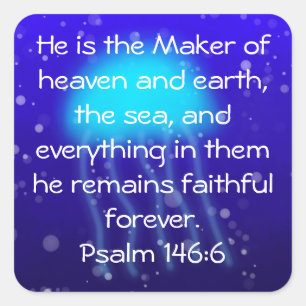 Psalm-146:6 blauer Quallen-Aufkleber Quadratischer Aufkleber