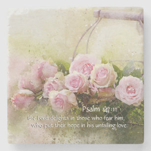 Psalm 147:11 Inspirierend Bibelverse Rose Steinuntersetzer
