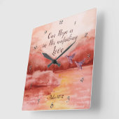 Psalm 147:11 Unsere Hoffnung ist in seiner unermüd Quadratische Wanduhr (Winkel)