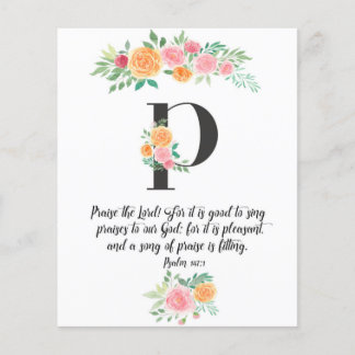 Psalm 147:1, Letter P, Aquarellschrift-Karte