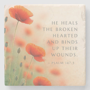 Psalm 147:3 Er heilt, die zerbrochenen Herzens sin Steinuntersetzer