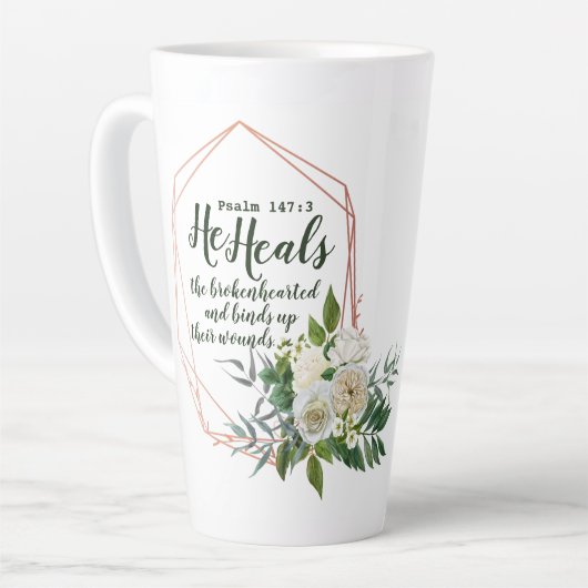 Psalm 147:3 Latte-Tasse Milchtasse (Linke Ecke)