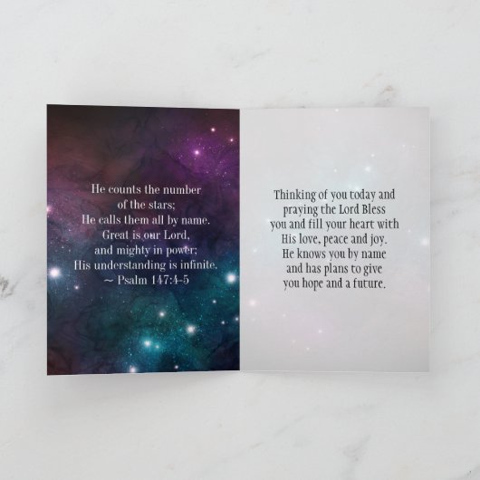 Psalm 147:4-5 Er zählt das Verse der Sterne-Bibel Karte (Innenseite)