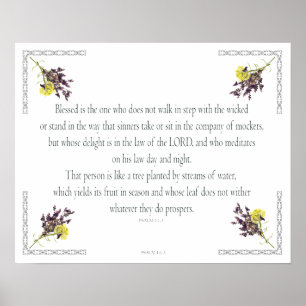 PSALM 1:1-3 Botanic Design Poster