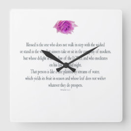 PSALM 1:1-3 mit Lila Blume Quadratische Wanduhr