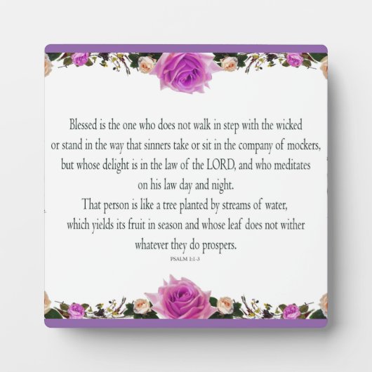 Psalm 1 Art - Gesegnet Recht mit Blumendesign Fotoplatte (Vorderseite)