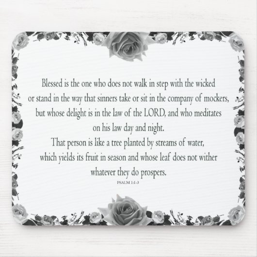 Psalm 1 Art - Gesegnet Recht mit Blumendesign Mousepad (Vorne)