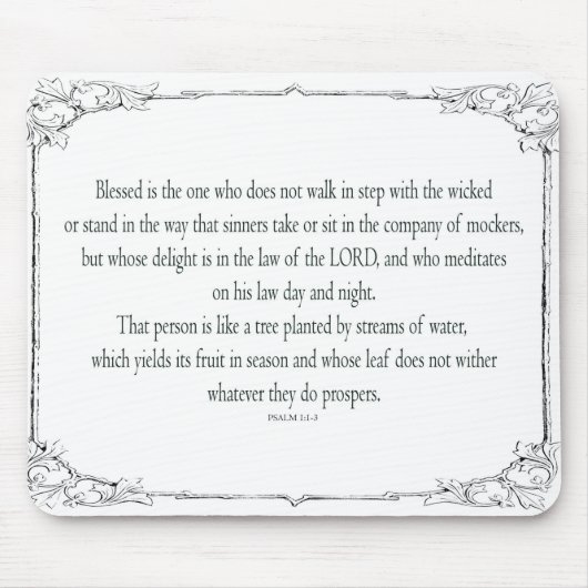 Psalm 1 Art - Gesegnet Recht mit Blumendesign Mousepad (Vorne)