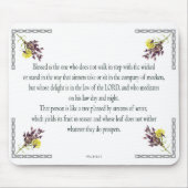 Psalm 1 Art - Gesegnet Recht mit Blumendesign Mousepad (Vorne)