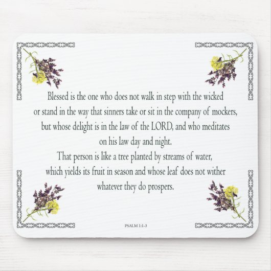 Psalm 1 Art - Gesegnet Recht mit Blumendesign Mousepad (Vorne)