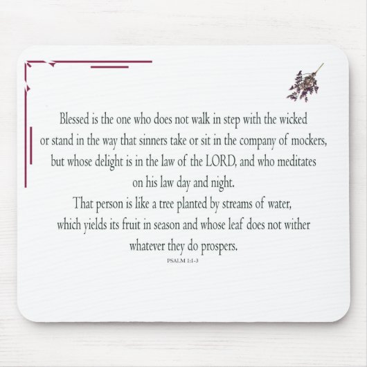 Psalm 1 Art - Gesegnet Recht mit Blumendesign Mousepad (Vorne)