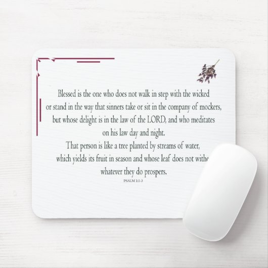 Psalm 1 Art - Gesegnet Recht mit Blumendesign Mousepad (Mit Mouse)