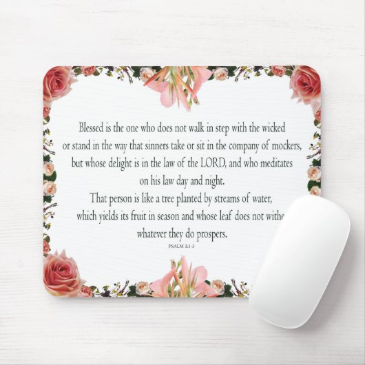 Psalm 1 Art - Gesegnet Recht mit Blumendesign Mousepad (Mit Mouse)