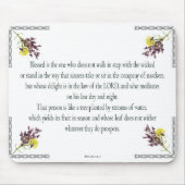 Psalm 1 Art - Gesegnet Recht mit Blumendesign Mousepad (Vorne)