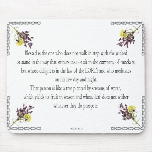 Psalm 1 Art - Gesegnet Recht mit Blumendesign Mousepad (Vorne)